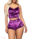 Set pijama sexy din catifea, maiou si pantaloni scurti mov